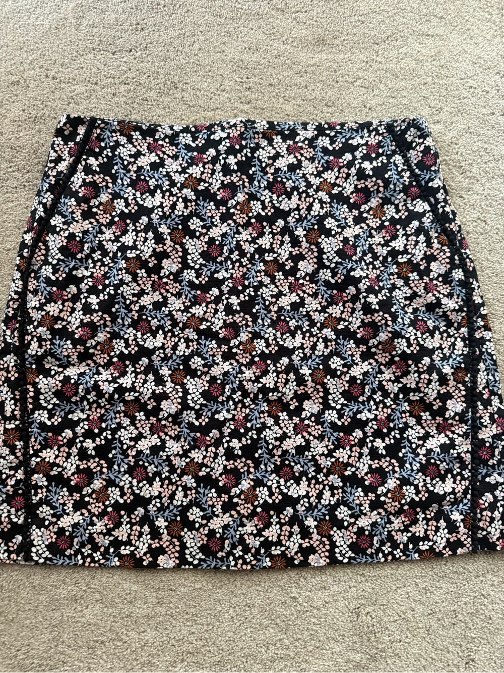 LOFT Black Floral Mini Skirt with Pink & Blue Accents